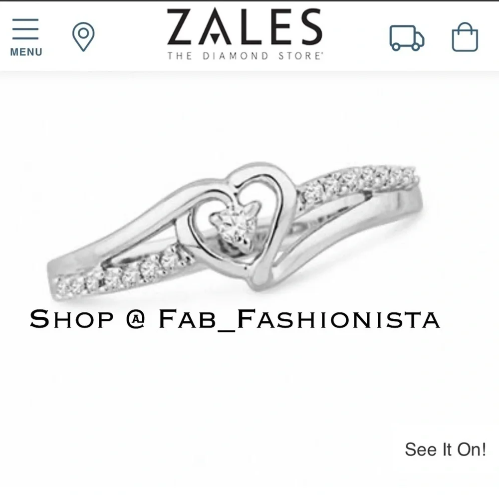 Diamond Heart Promise Ring Sterling Silver Size 6.5